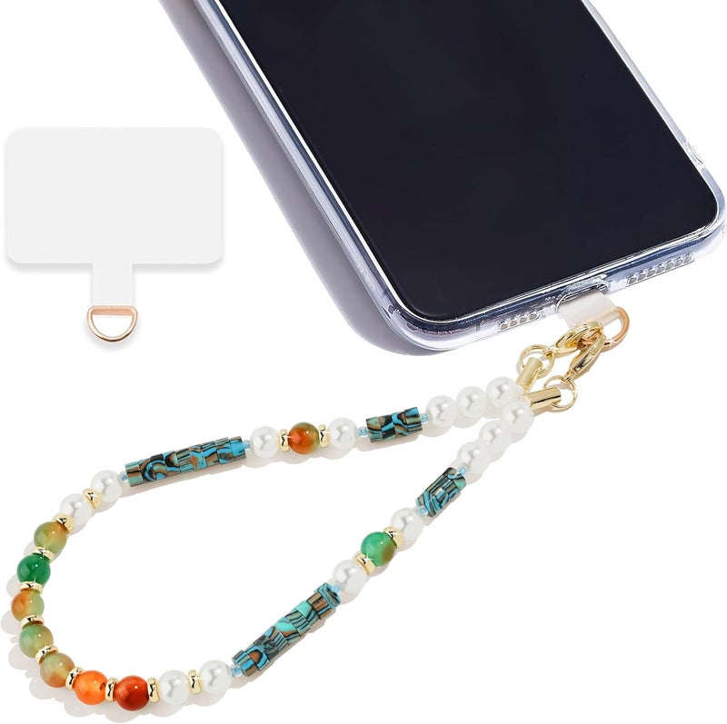 Lostars Store Marble Beaded Phone Wrist Strap,Detachable Phone Bracelet Strap with Tether Tab,Hands-Free Wristlet Strap (Light Green Peacock Agate) - Image 1